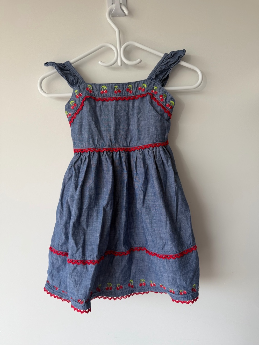 Gymboree Blue Chambray Sundress with Red Cherry Trim 6 Girls
